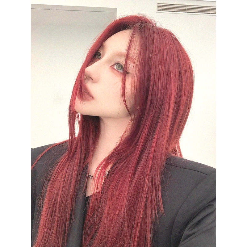 川崎家假髮☪︎⋆｡˚條通酒燈初上.ᐟ.✾復古紅3款⋆*邪魅誘惑lo娘幹練中分長直空氣羊毛捲中分波浪捲假髮✽KZ018-細節圖5