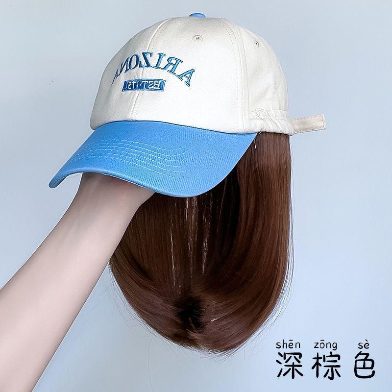 他的小清新 ◆ 川崎家假髮 ◇ 質感少女藍白棒球帽帽子假髮一體式短款時尚韓版鎖骨髮波波頭拼色鴨舌帽假髮-細節圖5