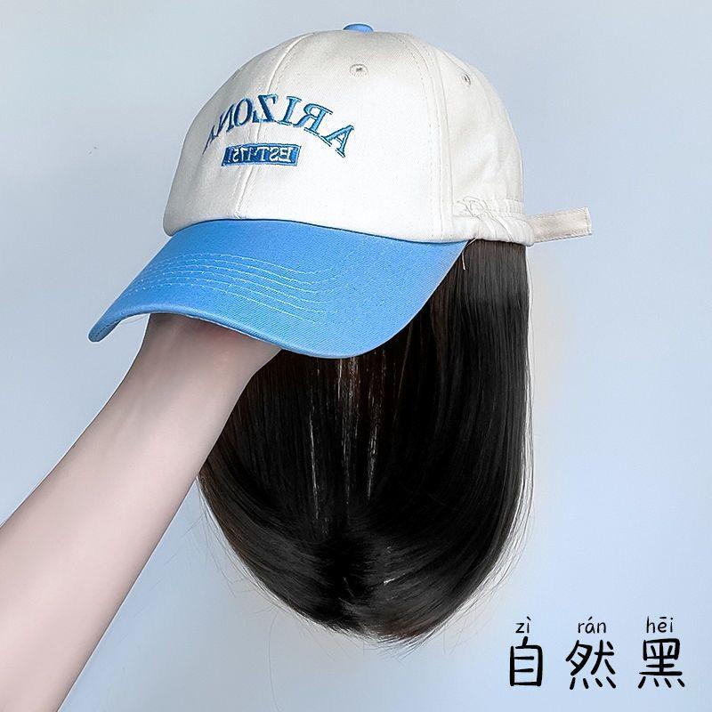 他的小清新 ◆ 川崎家假髮 ◇ 質感少女藍白棒球帽帽子假髮一體式短款時尚韓版鎖骨髮波波頭拼色鴨舌帽假髮-細節圖6
