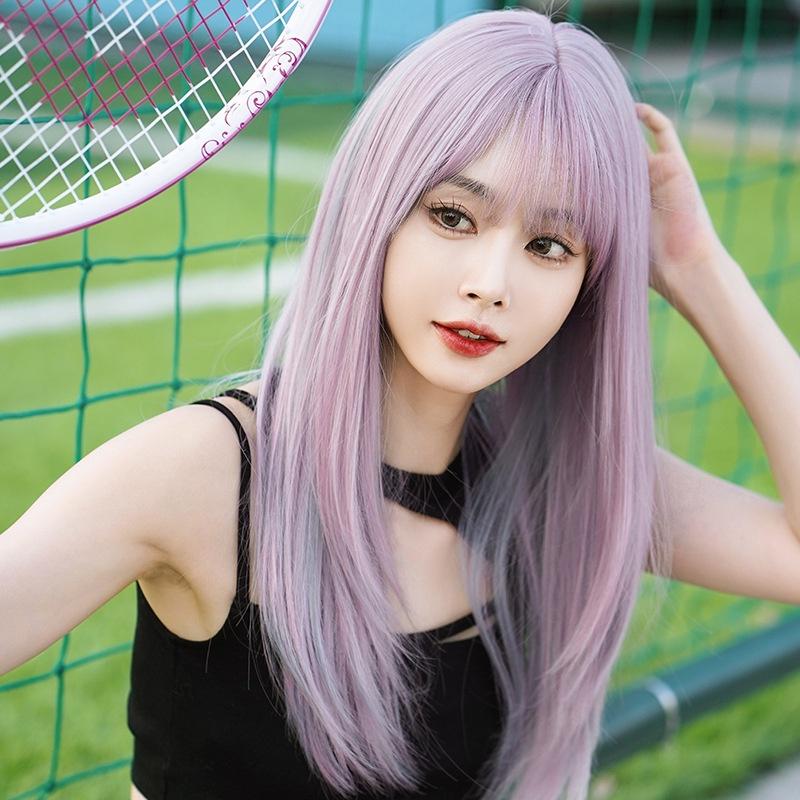 混血染髮 川崎家假髮⋆｡˚女團C位主流.ᐟ.✾60CM韓系粉紫藍彩染特殊色鎖骨髮lolita全頭套假髮KZ083-細節圖2