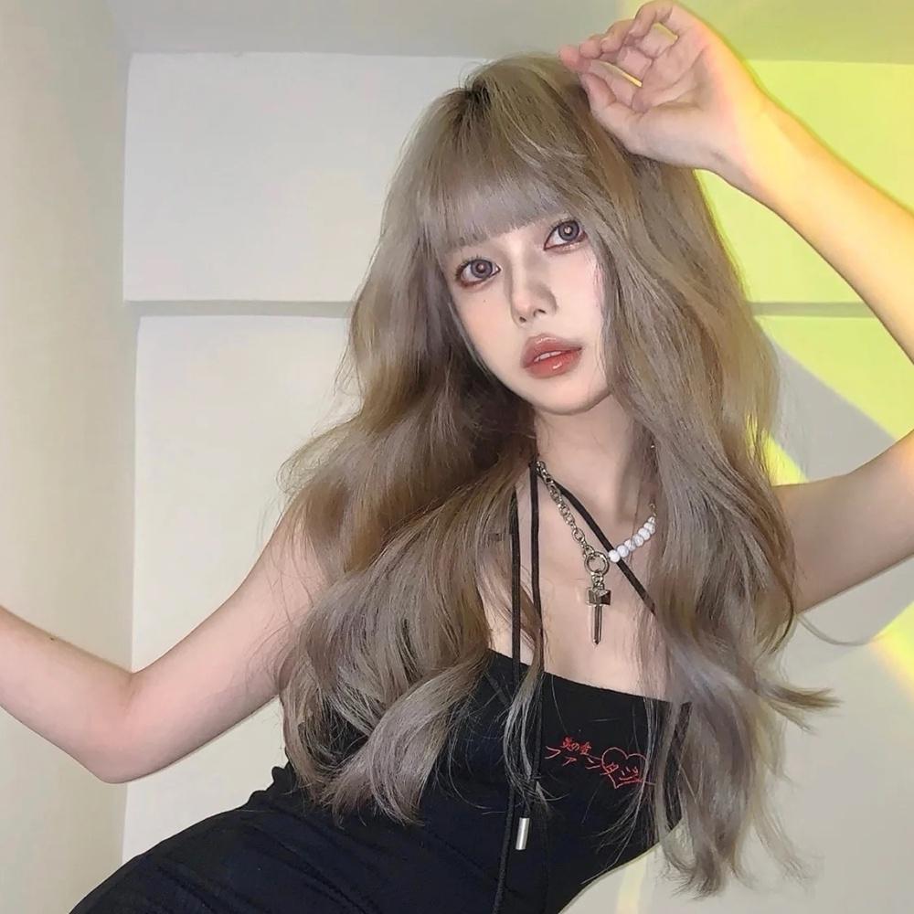 奶茶控最愛 □ 川崎家假髮 ■ 奶茶灰棕法式芭比直播主大卷整頂假髮全頭套慵懶lolita長捲髮-細節圖2