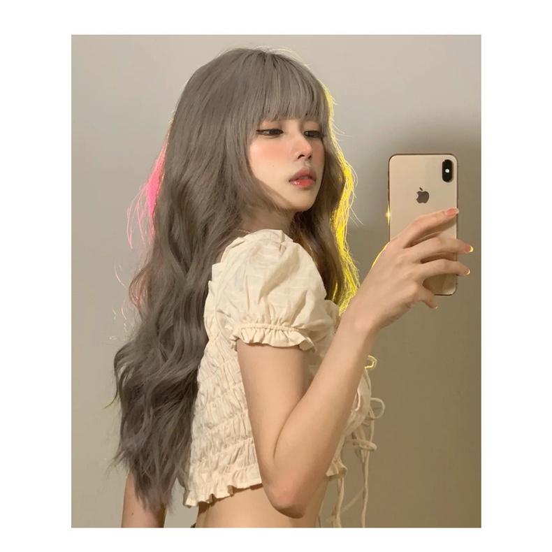 奶茶控最愛 □ 川崎家假髮 ■ 奶茶灰棕法式芭比直播主大卷整頂假髮全頭套慵懶lolita長捲髮-細節圖4