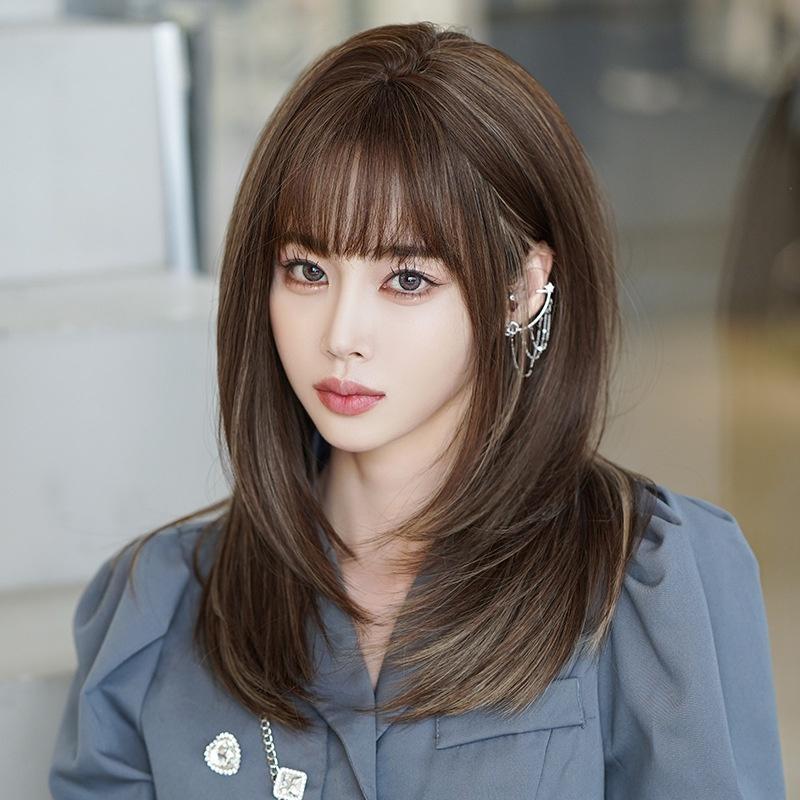 挑染新款 川崎家假髮 53CM主播系網紅 混血挑染 內彎 層次羽毛剪 中長髮 鎖骨捲 全頂髮套-細節圖2