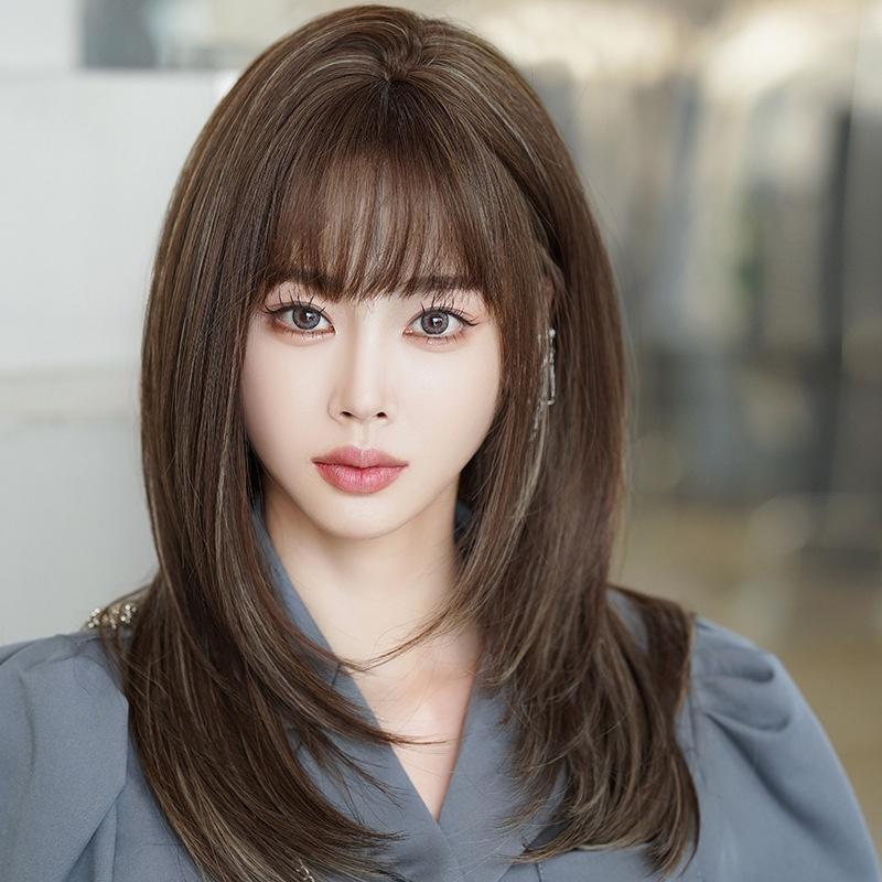 挑染新款 川崎家假髮 53CM主播系網紅 混血挑染 內彎 層次羽毛剪 中長髮 鎖骨捲 全頂髮套-細節圖3