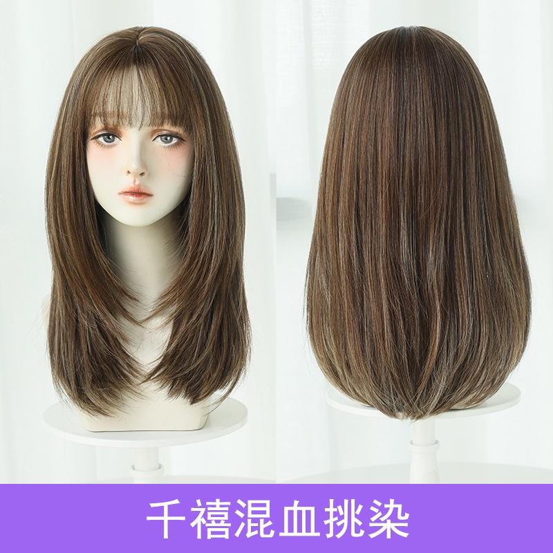 挑染新款 川崎家假髮 53CM主播系網紅 混血挑染 內彎 層次羽毛剪 中長髮 鎖骨捲 全頂髮套-細節圖8