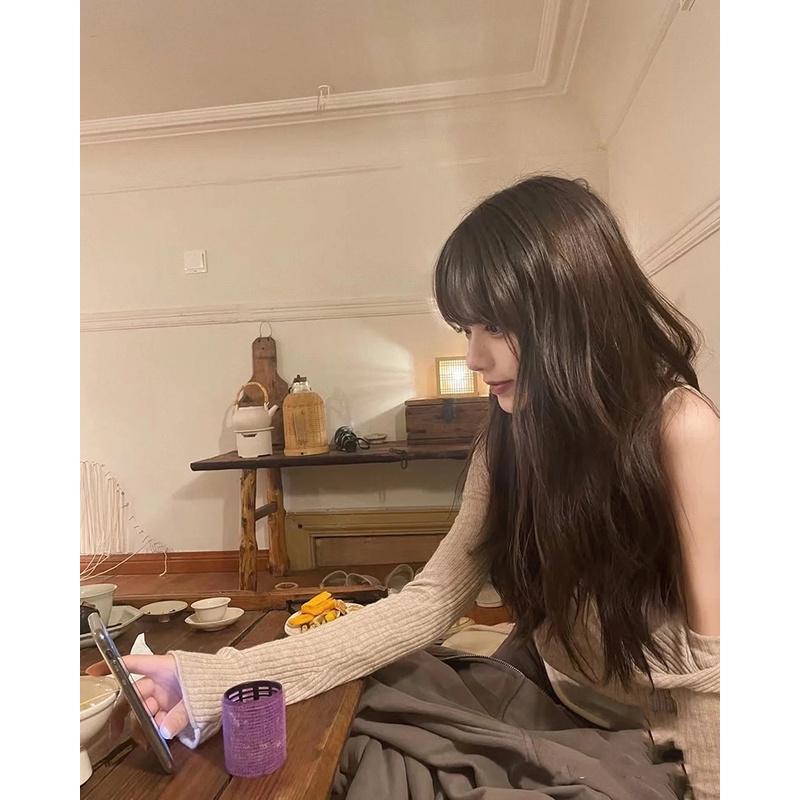 最後兩頂售完下架假髮最優質川崎家 ☪︎⋆˚初戀見習冊 .ᐟ✤ ✾冷棕色⋆*韓系女友校園自然蓬鬆波浪整頂長卷假髮✽KZ01-細節圖3