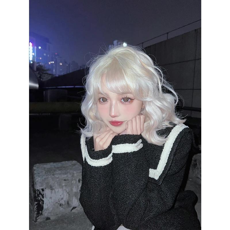 幫打call～🦄川崎家假髮🦄KZ058網紅主播可愛銀白羊毛捲波波燙短捲髮-細節圖2