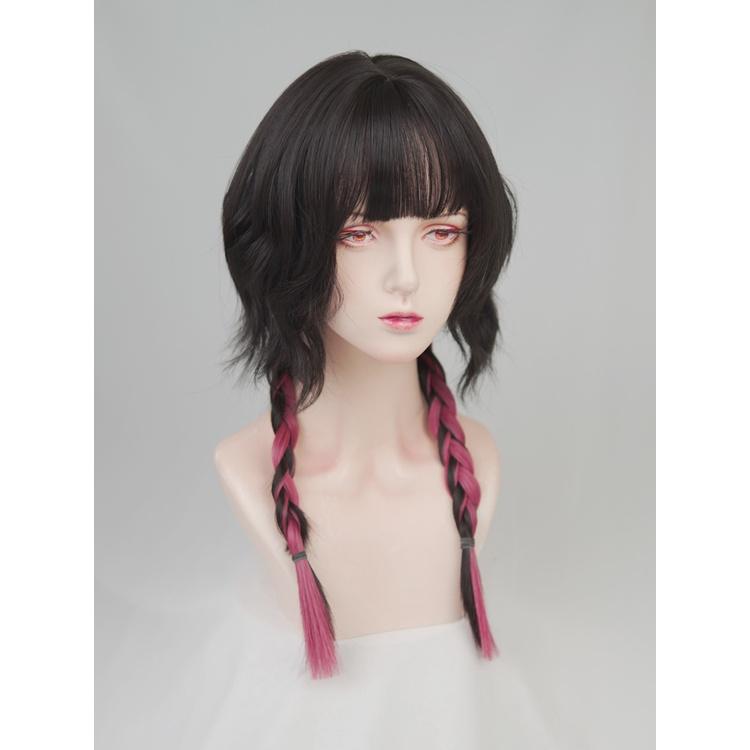 韓系外出百搭 □ 川崎家假髮 ■ 水母頭姬髮假髮水波捲髮全頭套長髮雙麻花辮子黑紅漸變-細節圖2