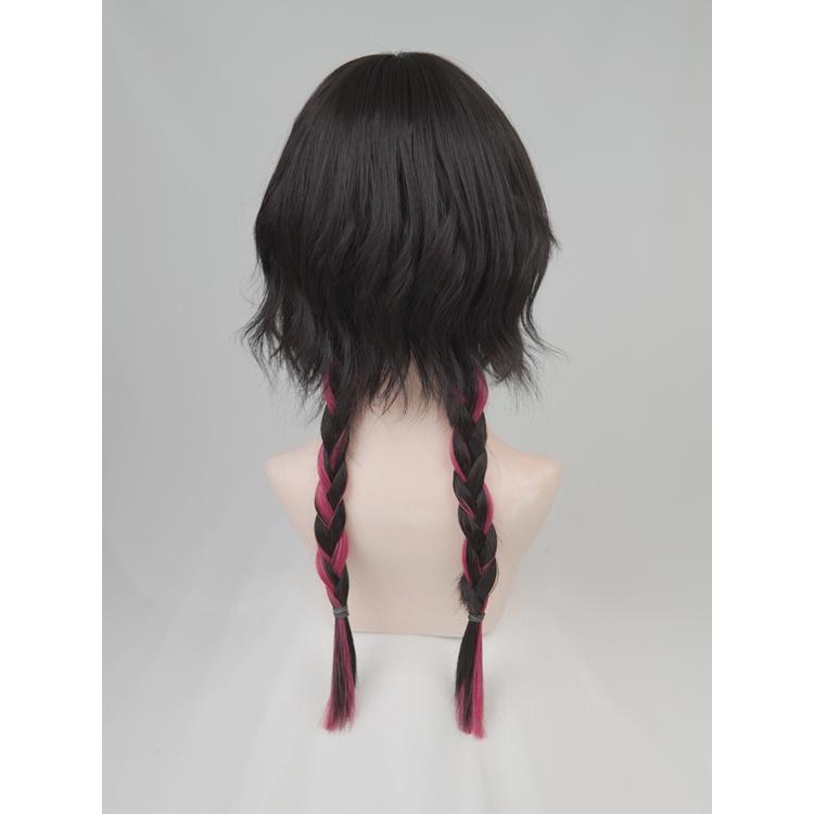 韓系外出百搭 □ 川崎家假髮 ■ 水母頭姬髮假髮水波捲髮全頭套長髮雙麻花辮子黑紅漸變-細節圖4