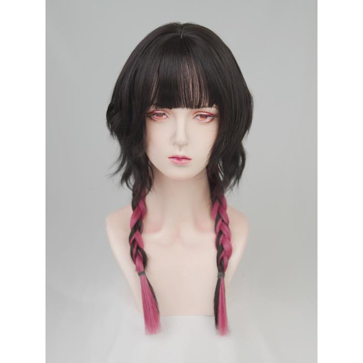 韓系外出百搭 □ 川崎家假髮 ■ 水母頭姬髮假髮水波捲髮全頭套長髮雙麻花辮子黑紅漸變-細節圖5