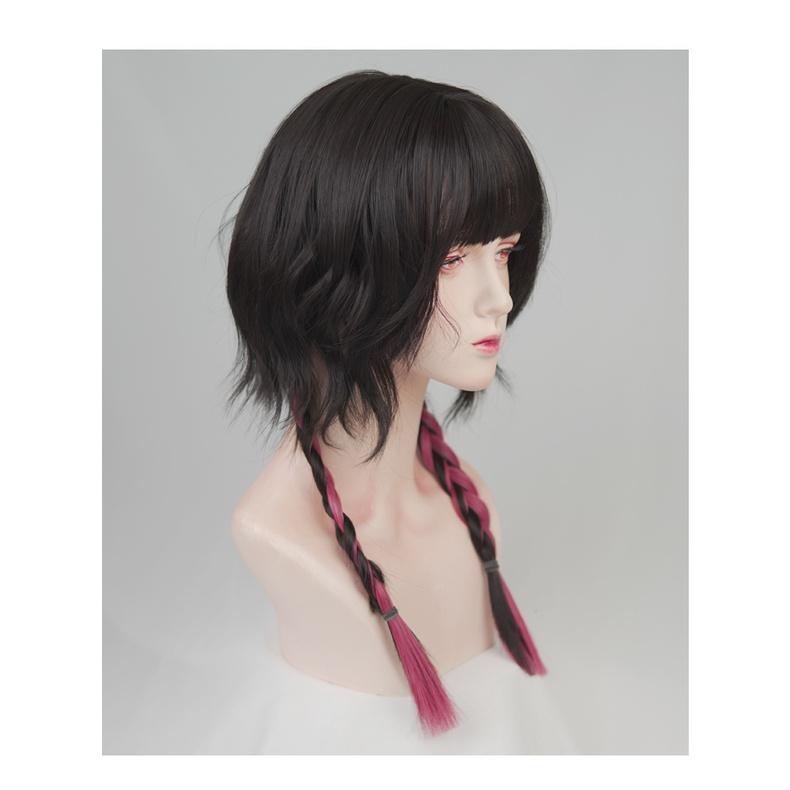 韓系外出百搭 □ 川崎家假髮 ■ 水母頭姬髮假髮水波捲髮全頭套長髮雙麻花辮子黑紅漸變-細節圖7