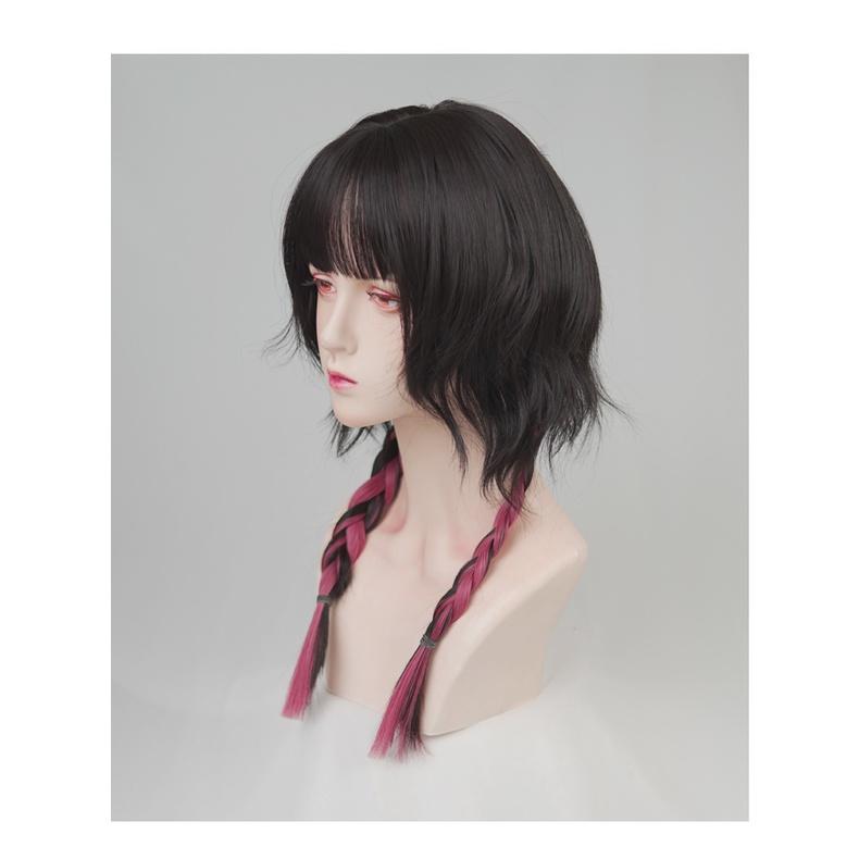 韓系外出百搭 □ 川崎家假髮 ■ 水母頭姬髮假髮水波捲髮全頭套長髮雙麻花辮子黑紅漸變-細節圖9