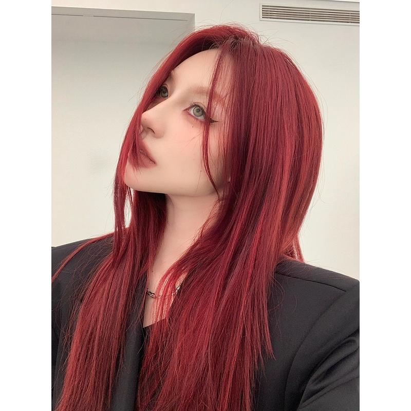 川崎家假髮☪︎⋆｡˚條通酒燈初上.ᐟ.✾復古紅3款⋆*邪魅誘惑lo娘幹練中分長直/空氣羊毛捲/中分波浪捲假髮✽KZ018-細節圖2