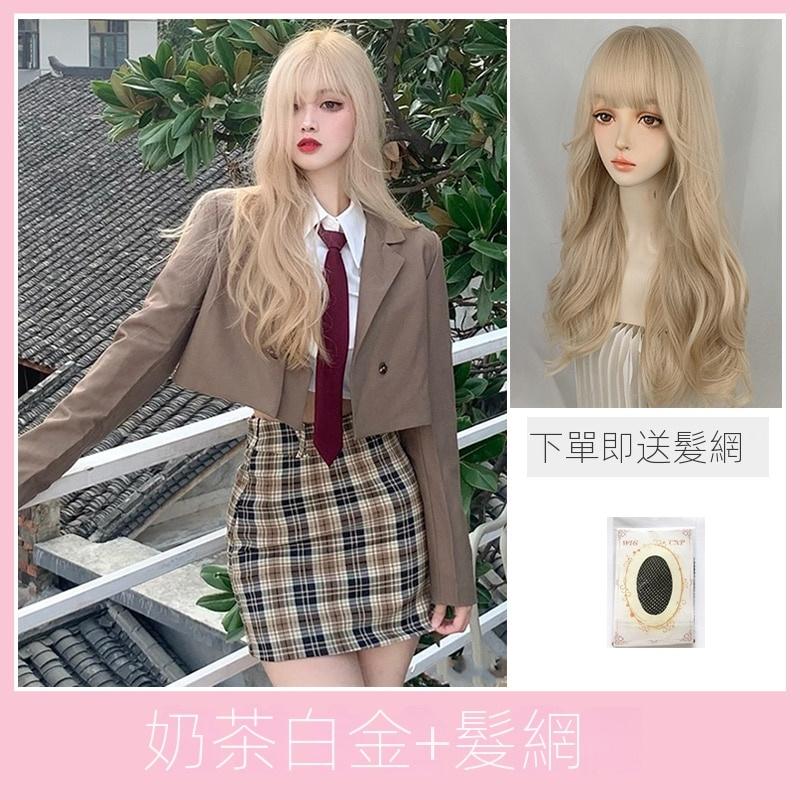 整頂假髮川崎家☪︎⋆｡˚條通酒燈初上✾奶茶白金⋆*極道千金制服混血高校個性波浪捲假髮✽KZ019-細節圖4