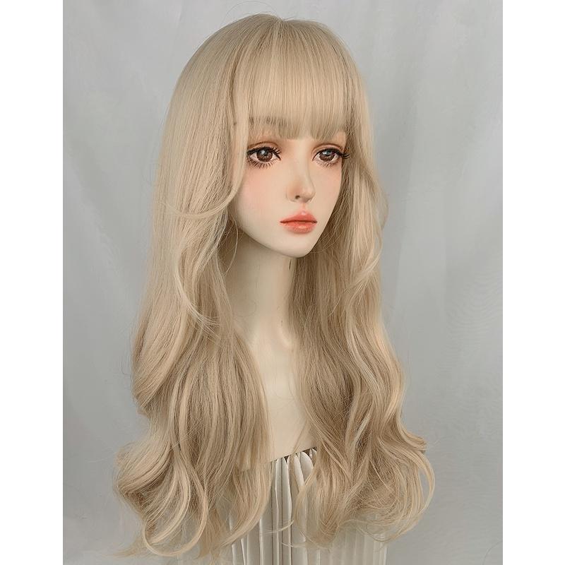 整頂假髮川崎家☪︎⋆｡˚條通酒燈初上✾奶茶白金⋆*極道千金制服混血高校個性波浪捲假髮✽KZ019-細節圖7