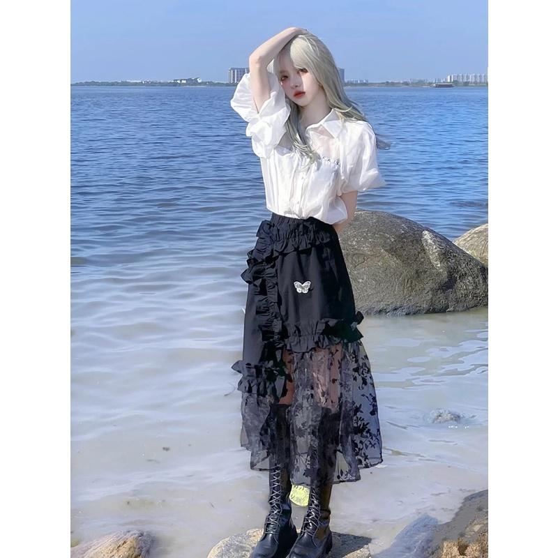 假髮川崎家☪︎⋆｡˚那年夏天寧靜的海.ᐟ.✾灰白挑染霧灰藍⋆*法式瀏海可鹽可甜蓬鬆自然波浪長捲假髮✽KZ036-細節圖2