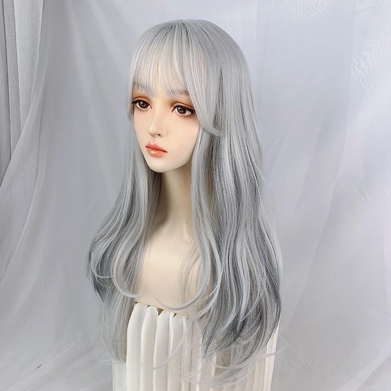 假髮川崎家☪︎⋆｡˚那年夏天寧靜的海.ᐟ.✾灰白挑染霧灰藍⋆*法式瀏海可鹽可甜蓬鬆自然波浪長捲假髮✽KZ036-細節圖6