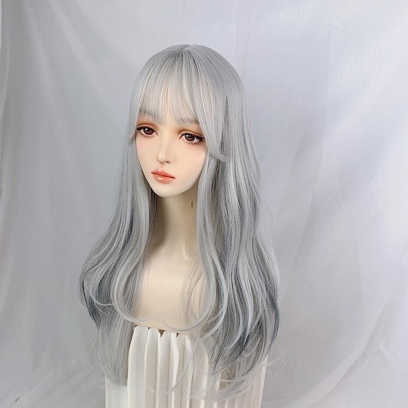 假髮川崎家☪︎⋆｡˚那年夏天寧靜的海.ᐟ.✾灰白挑染霧灰藍⋆*法式瀏海可鹽可甜蓬鬆自然波浪長捲假髮✽KZ036-細節圖7