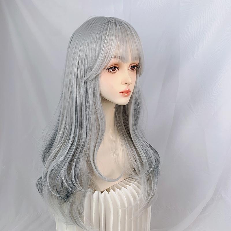 假髮川崎家☪︎⋆｡˚那年夏天寧靜的海.ᐟ.✾灰白挑染霧灰藍⋆*法式瀏海可鹽可甜蓬鬆自然波浪長捲假髮✽KZ036-細節圖8