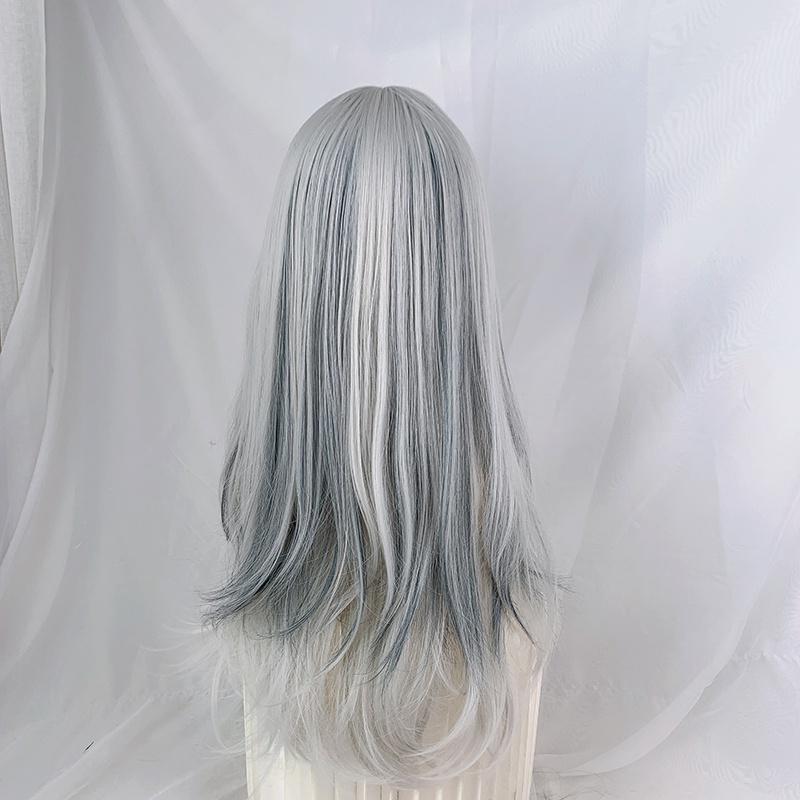 假髮川崎家☪︎⋆｡˚那年夏天寧靜的海.ᐟ.✾灰白挑染霧灰藍⋆*法式瀏海可鹽可甜蓬鬆自然波浪長捲假髮✽KZ036-細節圖9