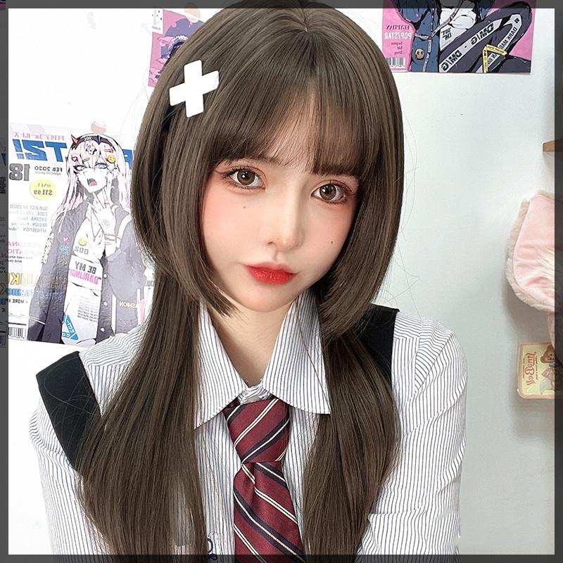 全頂假髮最百變川崎家 ☪︎⋆｡˚閃動戀愛片刻 .ᐟ.✤ ✾冷棕色⋆*小澤悠日系jk軟妹水母頭姬髮長直假髮✽KZ008-細節圖2