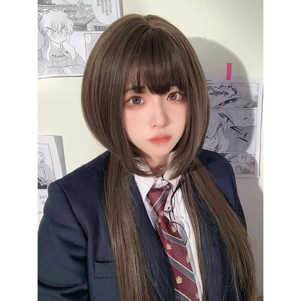 全頂假髮最百變川崎家 ☪︎⋆｡˚閃動戀愛片刻 .ᐟ.✤ ✾冷棕色⋆*小澤悠日系jk軟妹水母頭姬髮長直假髮✽KZ008-細節圖4