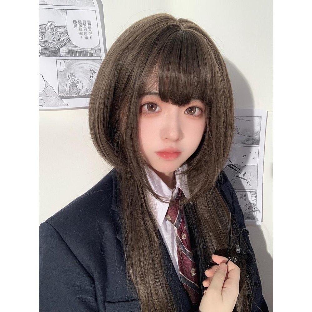 全頂假髮最百變川崎家 ☪︎⋆｡˚閃動戀愛片刻 .ᐟ.✤ ✾冷棕色⋆*小澤悠日系jk軟妹水母頭姬髮長直假髮✽KZ008-細節圖6