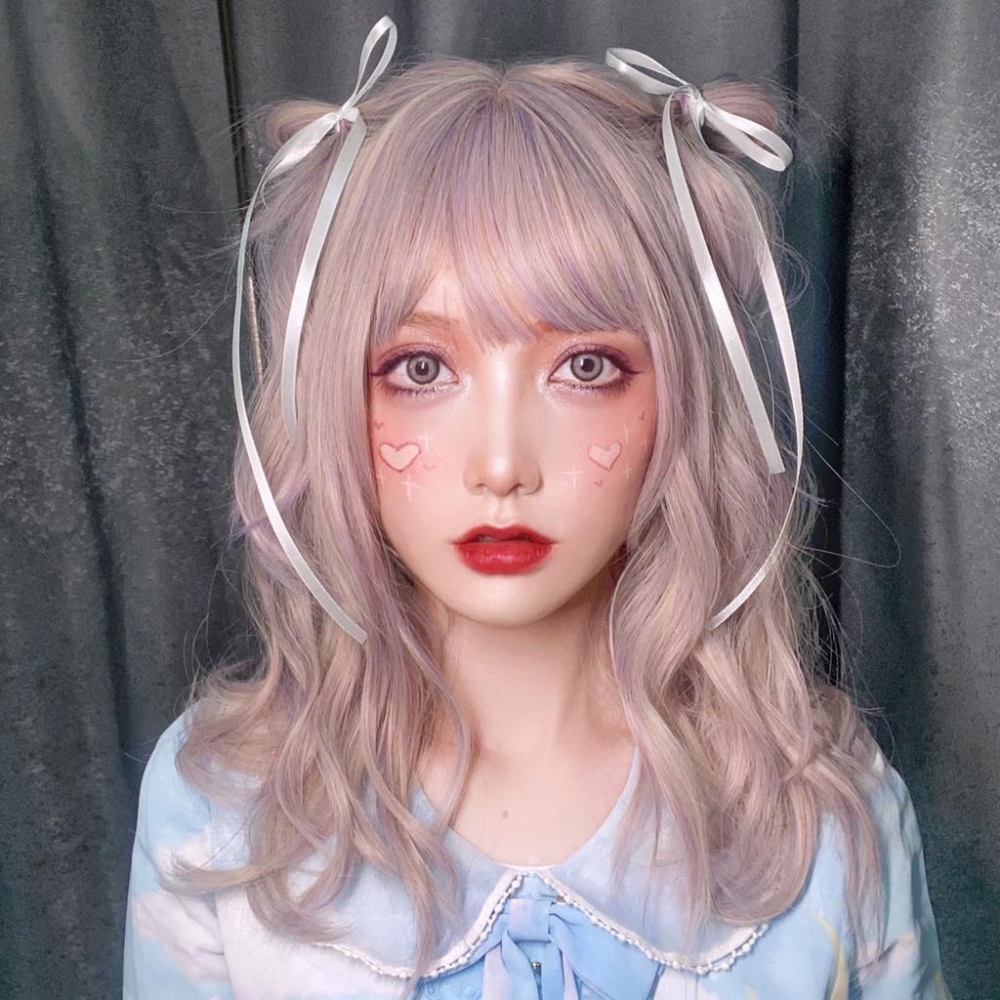 全頂假髮顏值最高川崎家假髮 ☪︎⋆｡˚幻境姬嬢.ᐟ.✤ ✾粉紫灰*性感萌教主幻彩水染中長卷假髮✽KZ009-細節圖4