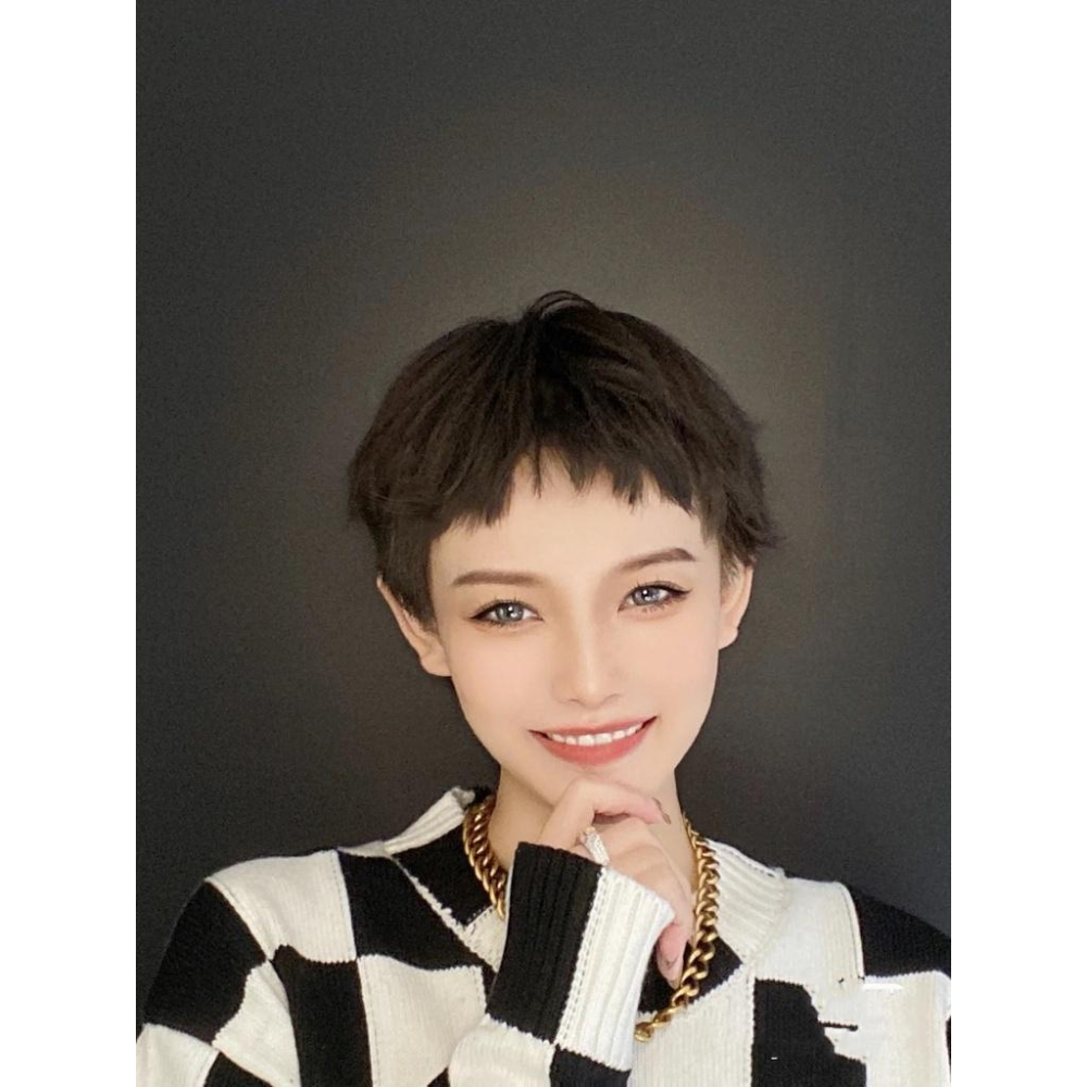 川崎家假髮☪︎⋆｡˚致青春無比閃耀.ᐟ.✾黑棕/巧克力⋆*顧里同款CEO幹練狗啃瀏海/空氣瀏海機場超短髮假髮✽KZ029-細節圖4