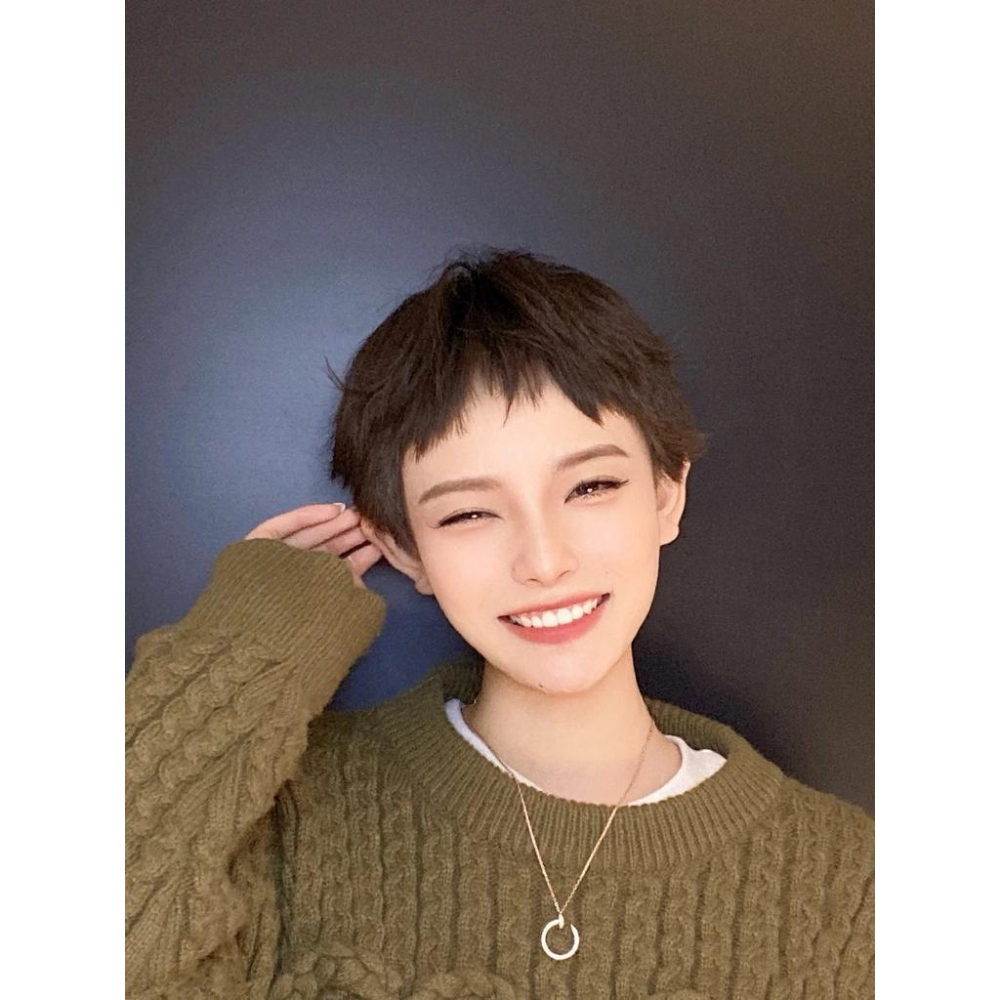 川崎家假髮☪︎⋆｡˚致青春無比閃耀.ᐟ.✾黑棕/巧克力⋆*顧里同款CEO幹練狗啃瀏海/空氣瀏海機場超短髮假髮✽KZ029-細節圖5