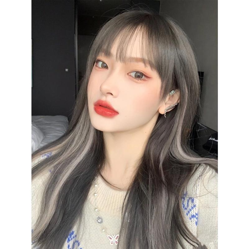 川崎家假髮☪︎⋆｡˚Square One.ᐟ.✾黑茶挑鉛筆灰⋆*Lisa同款宵夜少女雙色挑染lo娘長直假髮✽KZ032-細節圖2