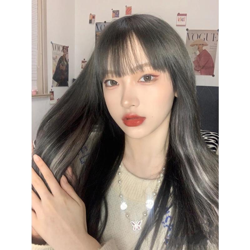 川崎家假髮☪︎⋆｡˚Square One.ᐟ.✾黑茶挑鉛筆灰⋆*Lisa同款宵夜少女雙色挑染lo娘長直假髮✽KZ032-細節圖3