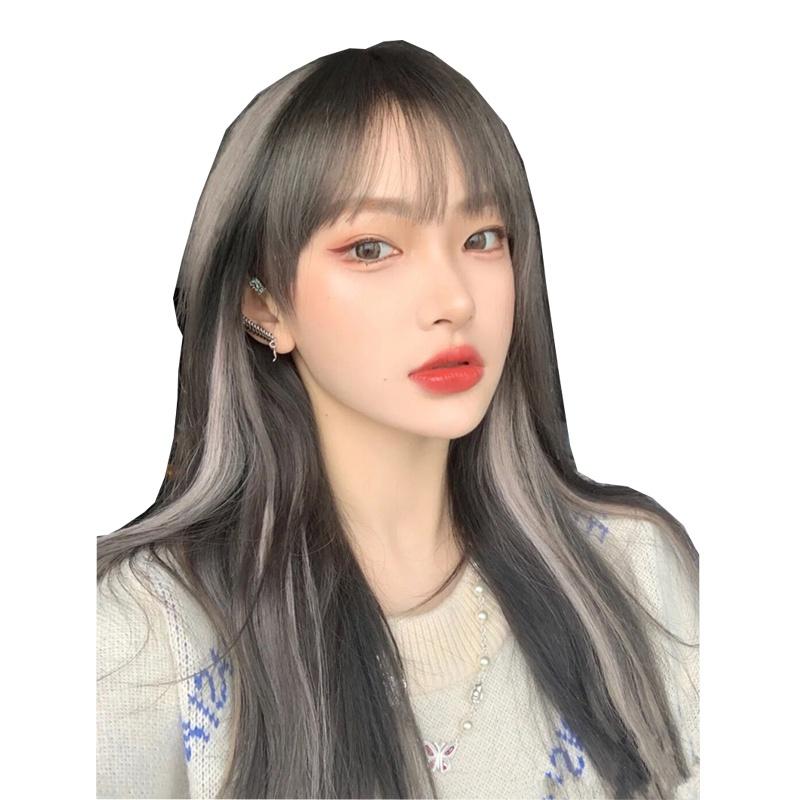 川崎家假髮☪︎⋆｡˚Square One.ᐟ.✾黑茶挑鉛筆灰⋆*Lisa同款宵夜少女雙色挑染lo娘長直假髮✽KZ032-細節圖4