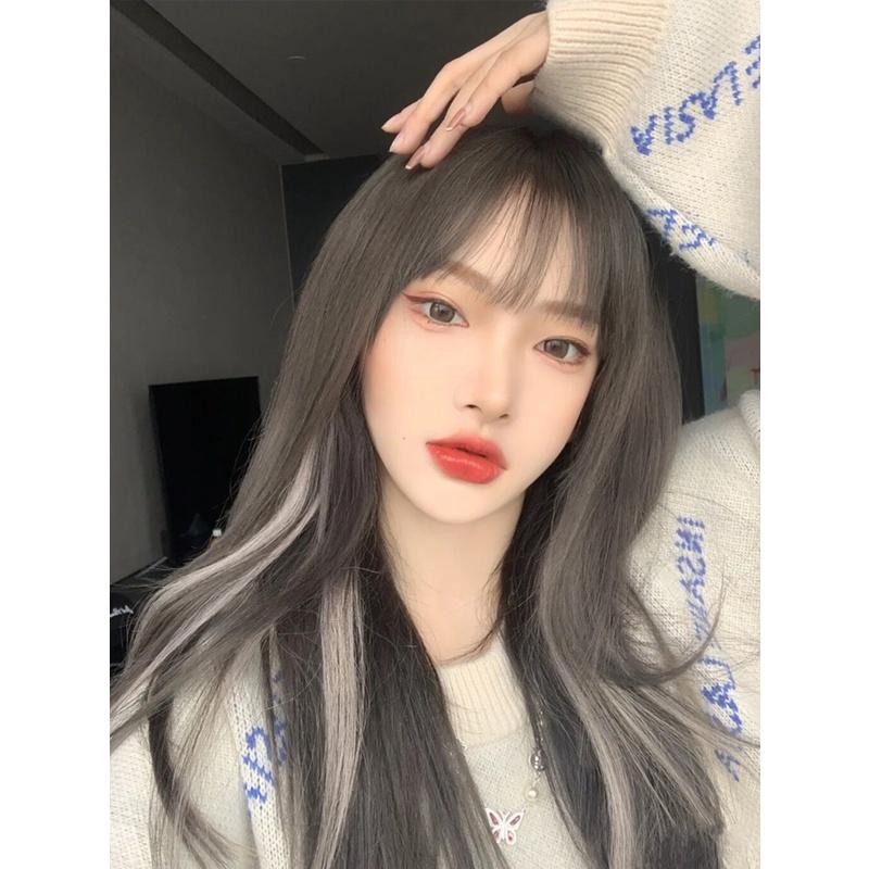 川崎家假髮☪︎⋆｡˚Square One.ᐟ.✾黑茶挑鉛筆灰⋆*Lisa同款宵夜少女雙色挑染lo娘長直假髮✽KZ032-細節圖8