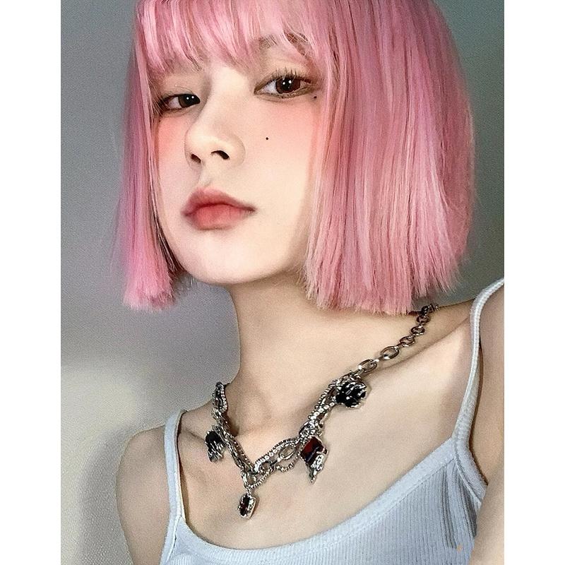 川崎家假髮☪︎⋆｡終章幻想˚.ᐟ.✾粉色⋆*國外混染電音DJ奇幻齊瀏海耳上切齊短假髮✽KZ038-細節圖2