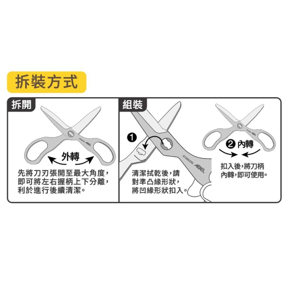 【台灣現貨】 料理剪刀 食物剪刀 全不鏽鋼可拆洗食物剪 ABEL #60070 廚房必備烹飪料理 野餐露營外宿開伙-細節圖6