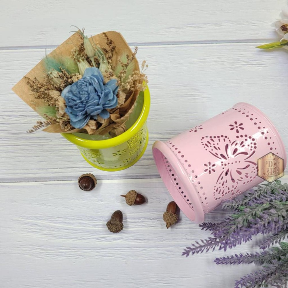 筆筒 鐵質筆筒 蝴蝶筆筒 化妝筒 簍空蝴蝶 置物筒 工具筒 圓形筆筒 馬卡龍筆筒 粉彩筆筒 文具收納 7B-7000-細節圖3