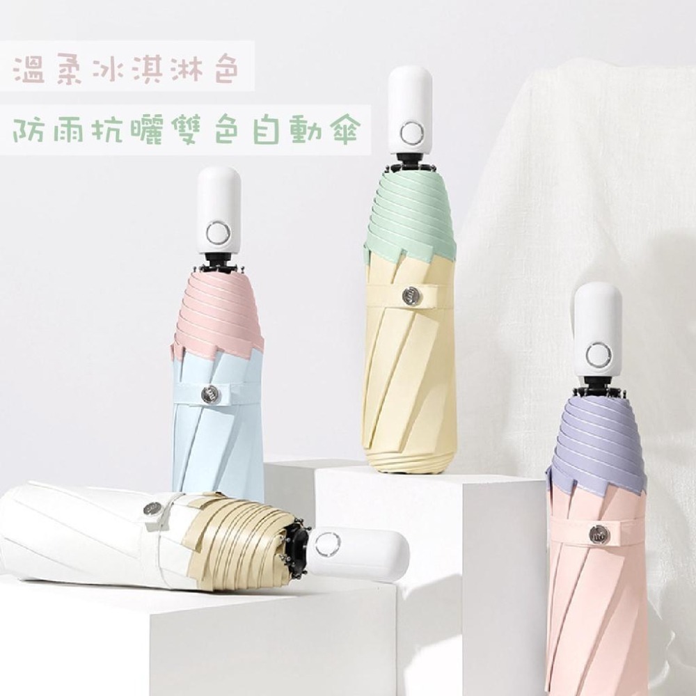 【台灣現貨】 雨傘 陽傘 冰淇淋色系 ins風 清涼雙色 防紫外線 三折傘 自動開收 防曬遮陽 洋傘 晴雨兩用-細節圖2