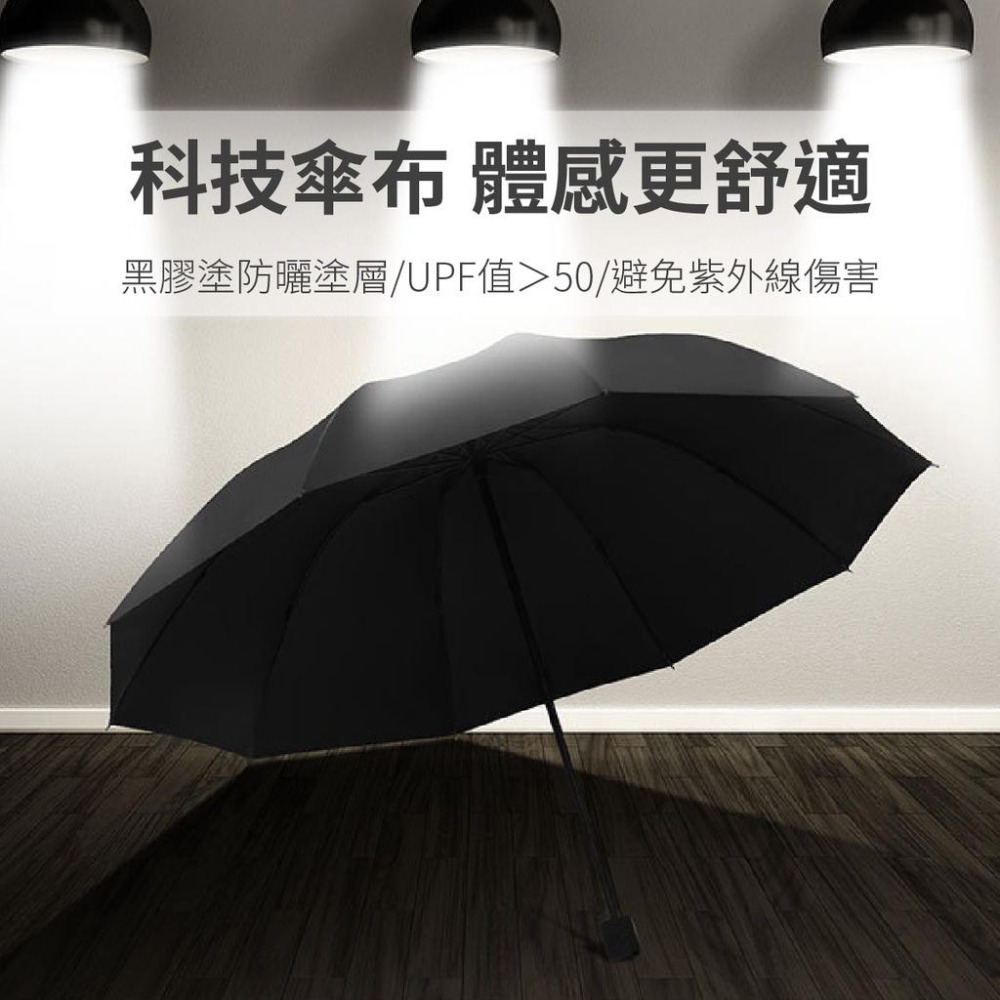 雨傘 手動摺疊傘 超大號 直徑130公分 三人傘 10骨三折 黑膠防曬 晴雨兩用-細節圖6