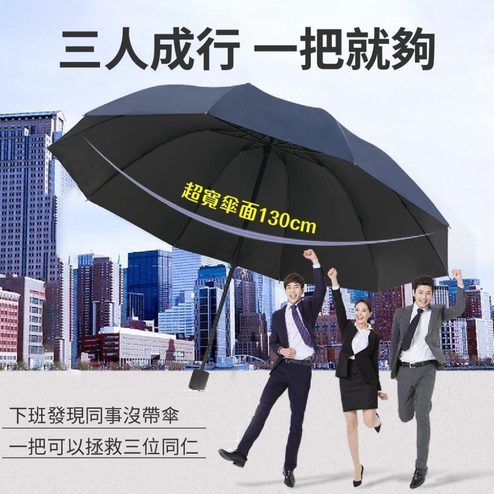 雨傘 手動摺疊傘 超大號 直徑130公分 三人傘 10骨三折 黑膠防曬 晴雨兩用-細節圖8