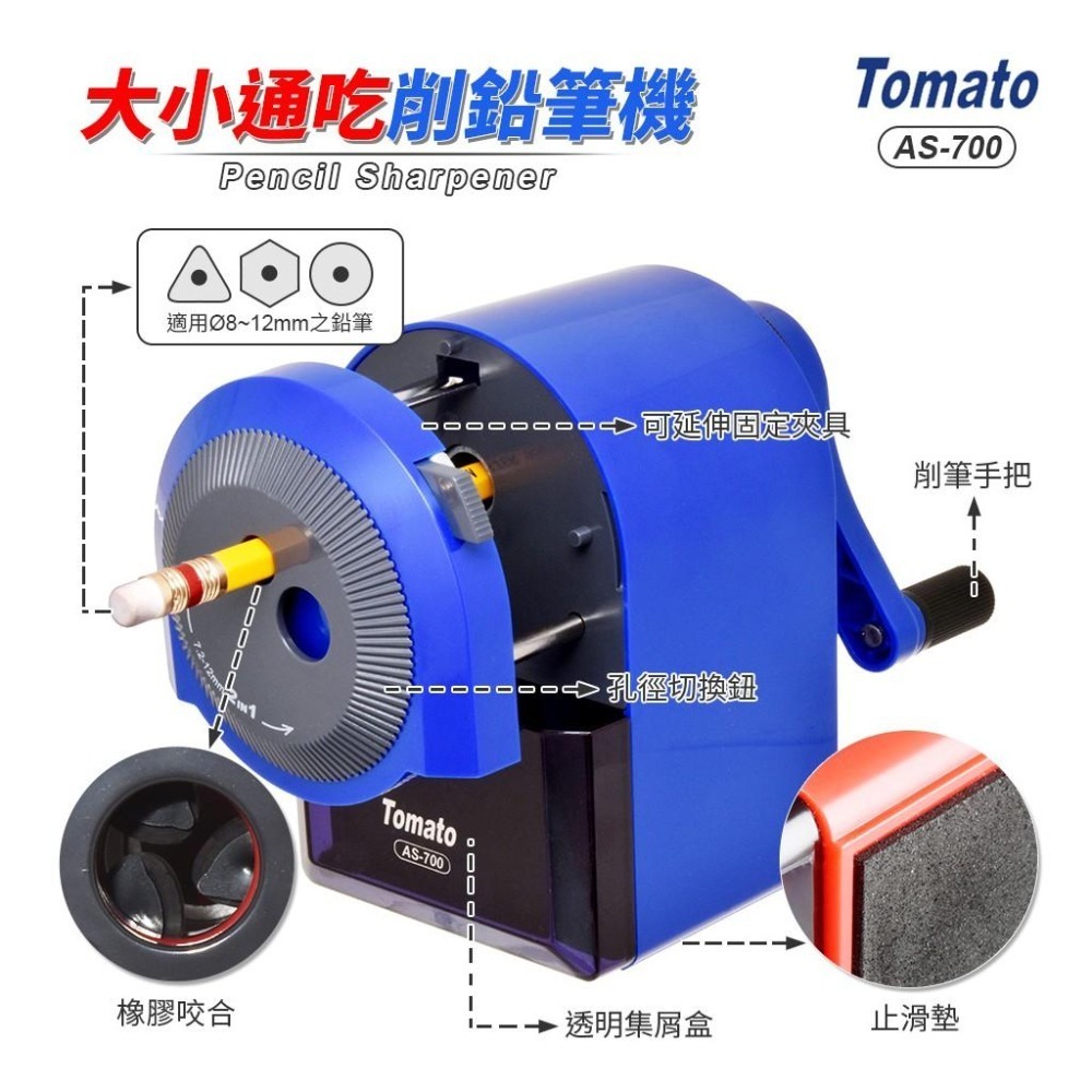削鉛筆機  大小通吃 Tomato AS-700 五段式 削鉛筆機 削筆機 鉛筆機 學前鉛筆 粗桿 色鉛筆 都適用!-細節圖4