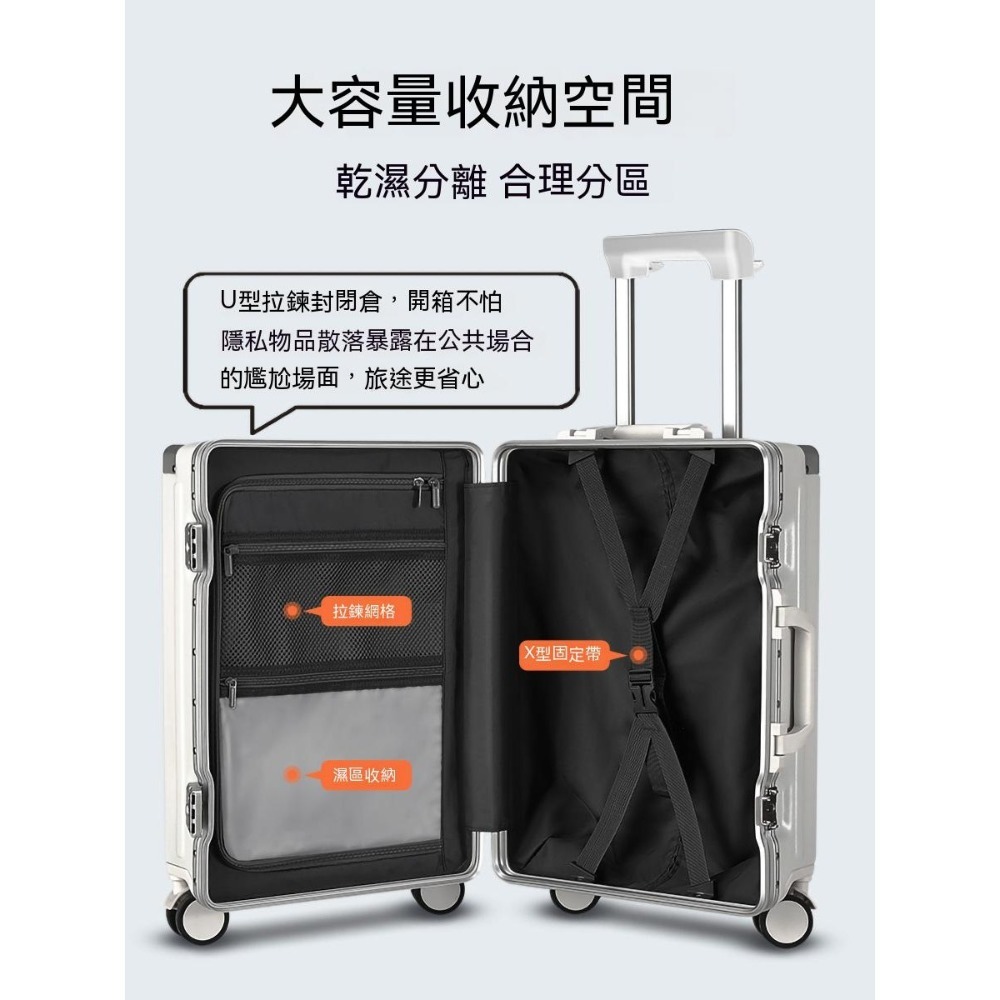 免運 雙充電口 前置開口 多功能鋁框行李箱 拉桿箱 密碼旅行箱 高檔登機箱子 萬向輪拉桿箱旅行包旅行包袋手提袋-細節圖4