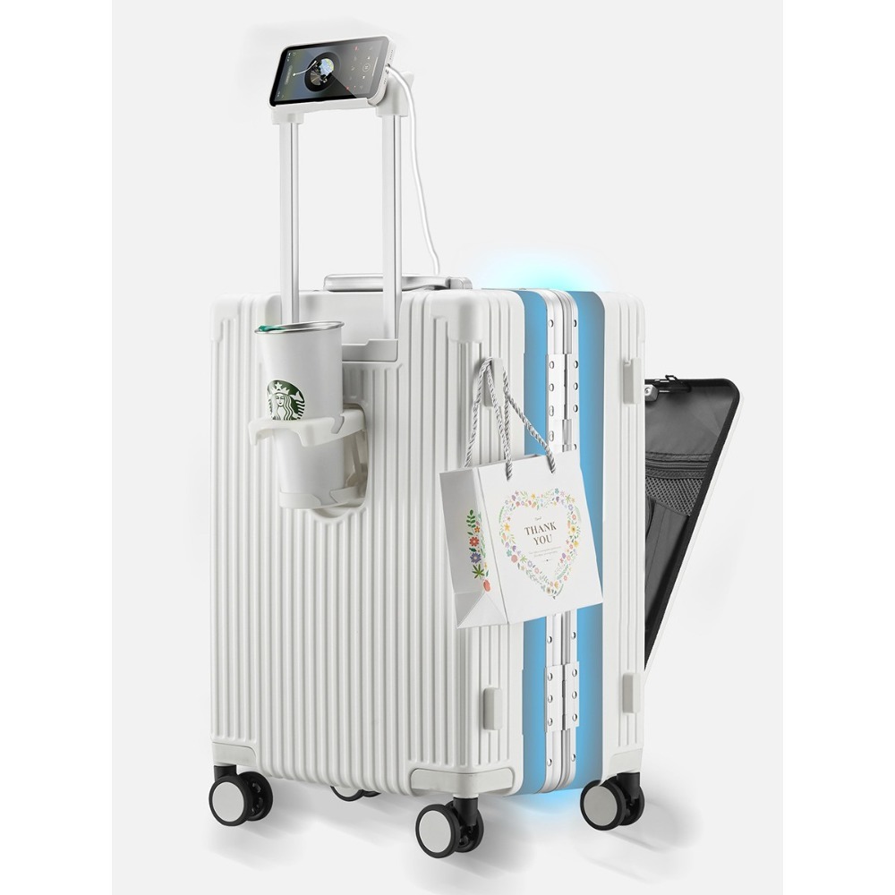 免運 雙充電口 前置開口 多功能鋁框行李箱 拉桿箱 密碼旅行箱 高檔登機箱子 萬向輪拉桿箱旅行包旅行包袋手提袋-細節圖6