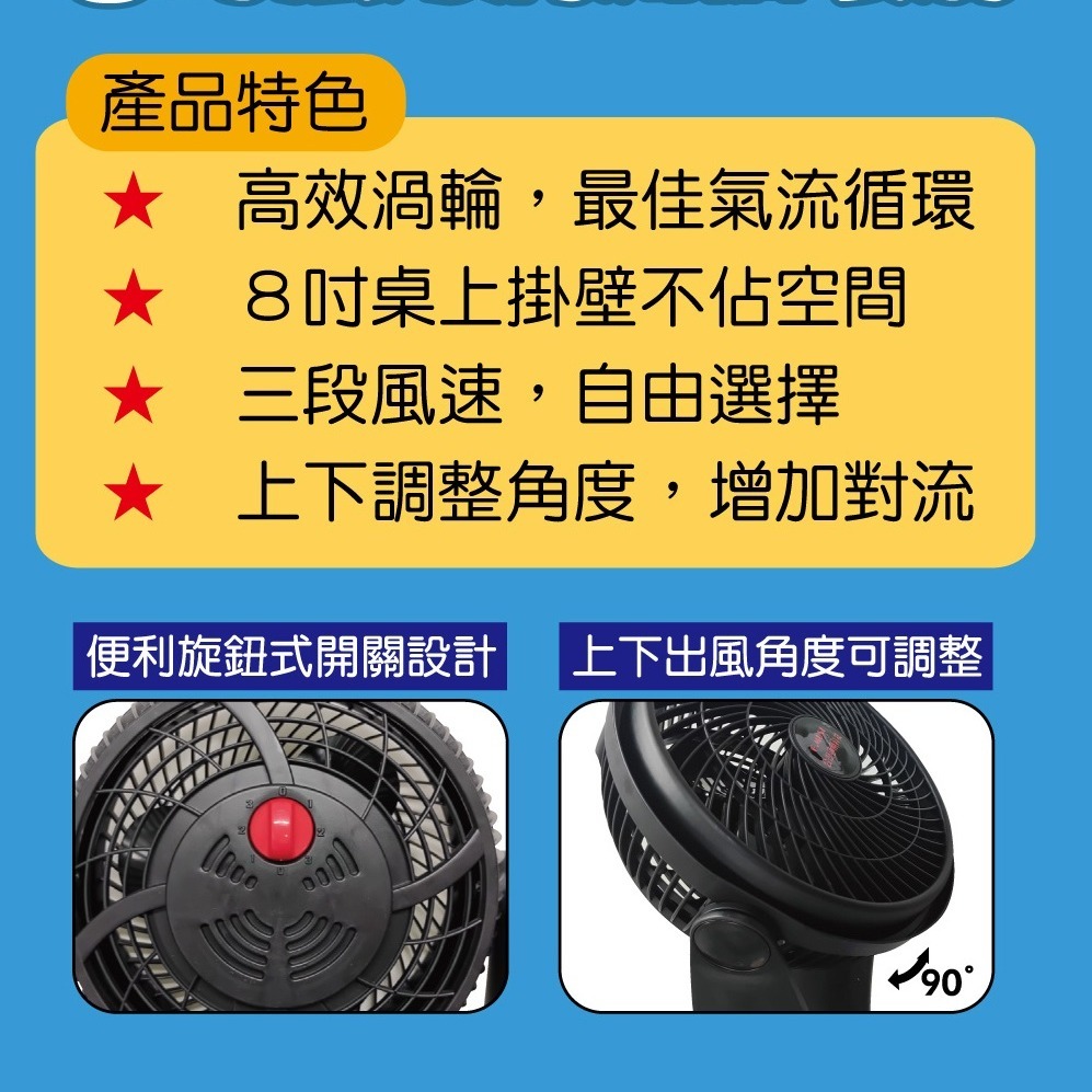 超取限兩台❗️ Ｇ.ＭＵＳＴ強力８吋渦流循環扇《GM-801》-細節圖2