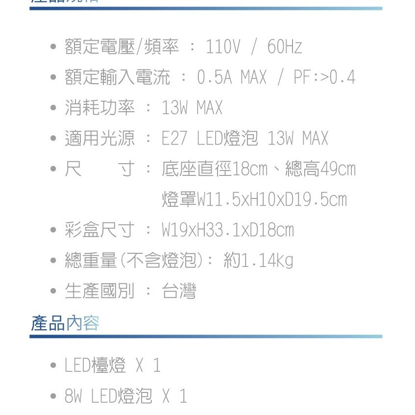 超取限兩台❗️ ＳＡＮＬＵＸ台灣三洋 ＬＥＤ燈泡檯燈《SYKS-01》-細節圖3