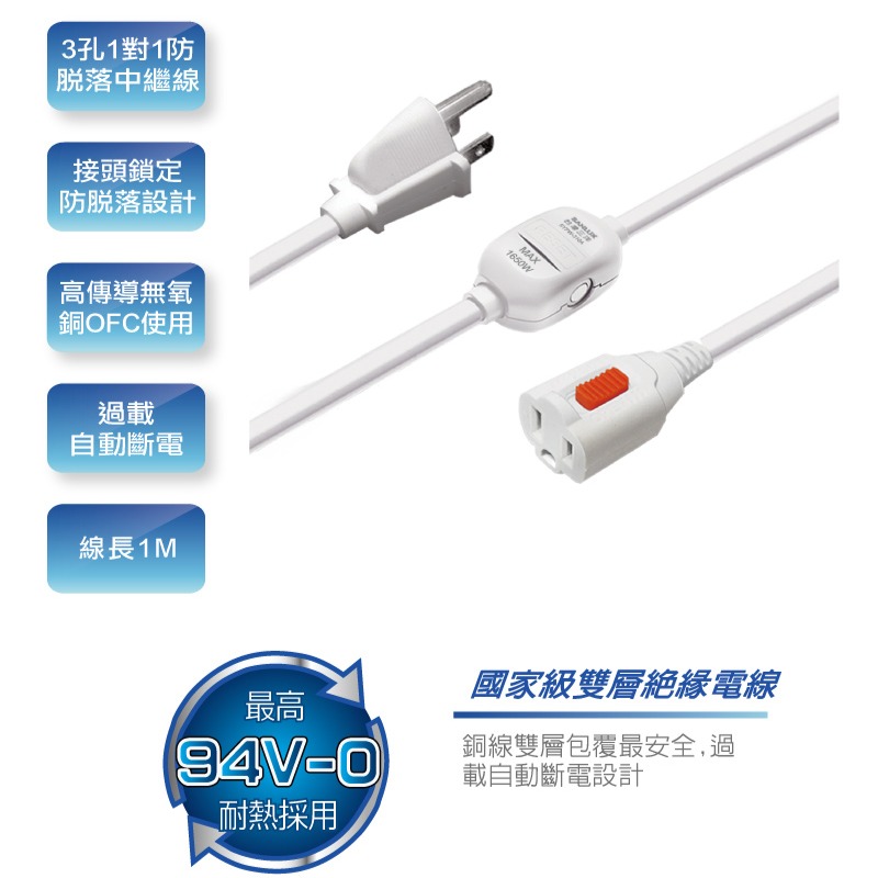 ＳＡＮＬＵＸ台灣三洋 ３ＰＩＮ防脫落１Ｍ中繼線《SYPW-310A》-細節圖2