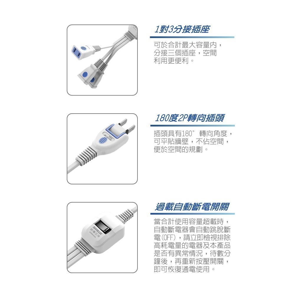 ＳＡＮＬＵＸ台灣三洋 ２孔１對３分接延長線含開關《SYPW-231A》-細節圖2