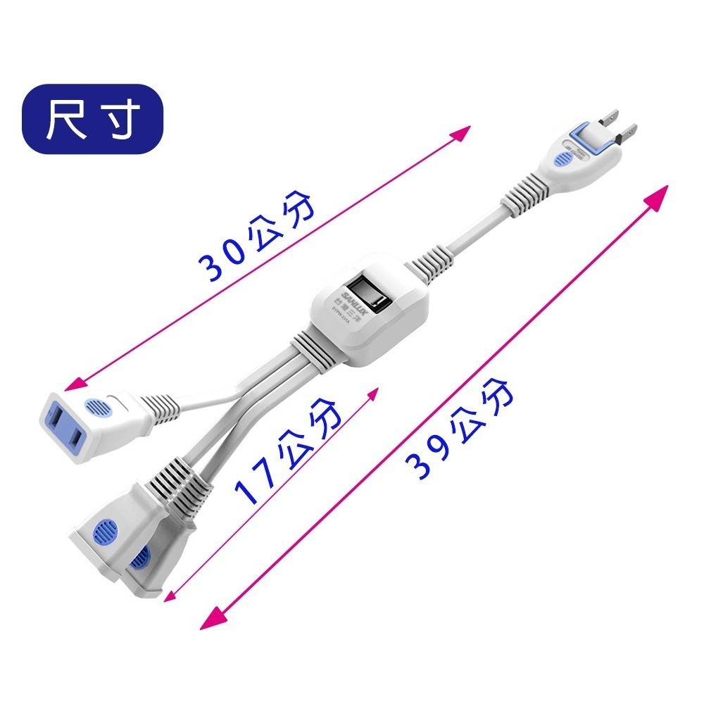 ＳＡＮＬＵＸ台灣三洋 ２孔１對３分接延長線含開關《SYPW-231A》-細節圖4