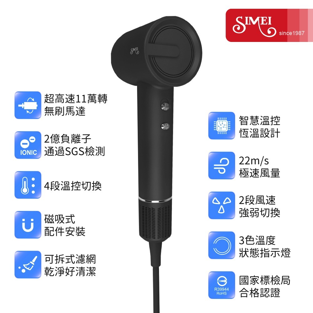 【SIMEI】高速無刷馬達負離子吹風機 SM-1320-細節圖4