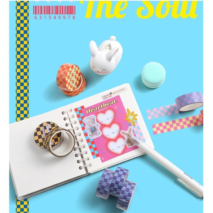 台灣現貨 撞色棋盤和紙膠帶 格紋手作創意貼紙 手帳素材 手帳貼紙 棋盤紙膠帶 紙膠帶 格紋貼紙 撞色貼紙 四入一組 手帳-細節圖3